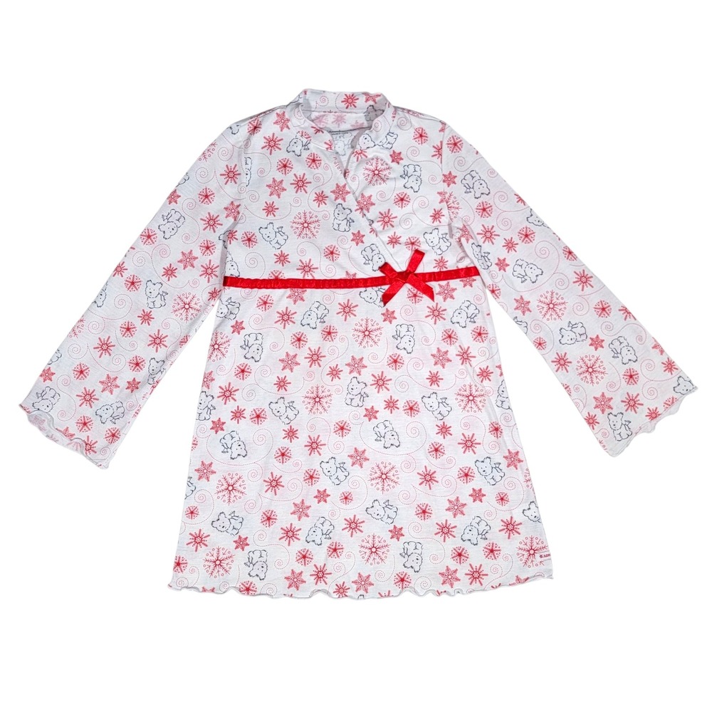 American Girl Coconut Dog Nightgown Girls Sz S 7/8 White Red Snowflake Christmas